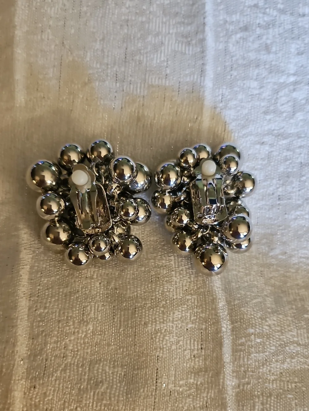 Silver Beaded Cluster Clip-on Earrings